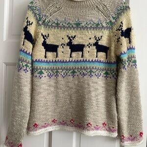 GAP Cream and Black Crew Neck Sweater with Nordic Design